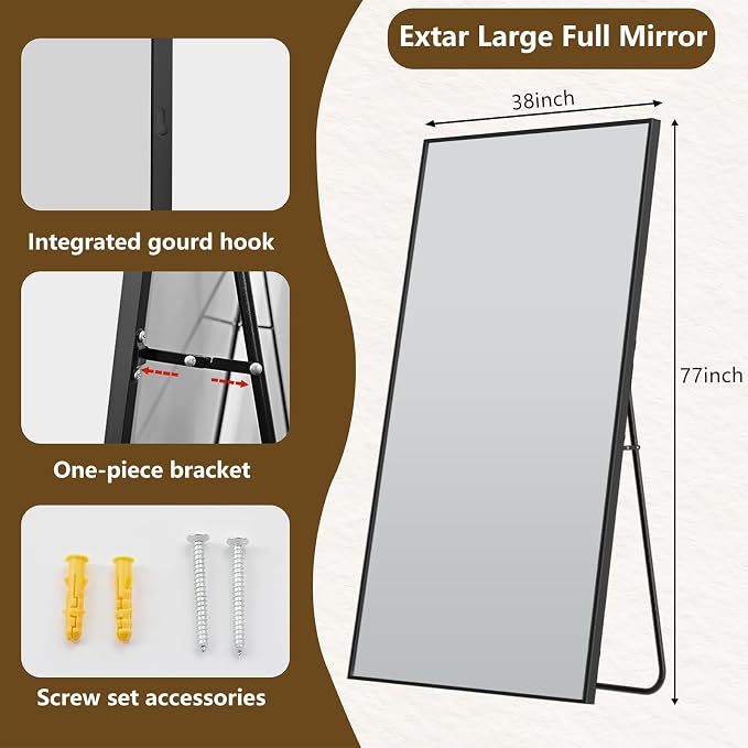 Koonmi 77"x38" Floor Mirror Full Length, Bedroom Floor Body Mirror - Image 6