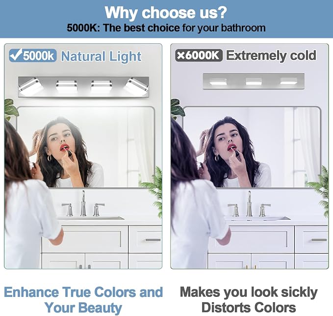360° Rotate LED Bathroom Vanity Light Fixtures, 1600LM Acrylic Chrome Vanity - Image 3