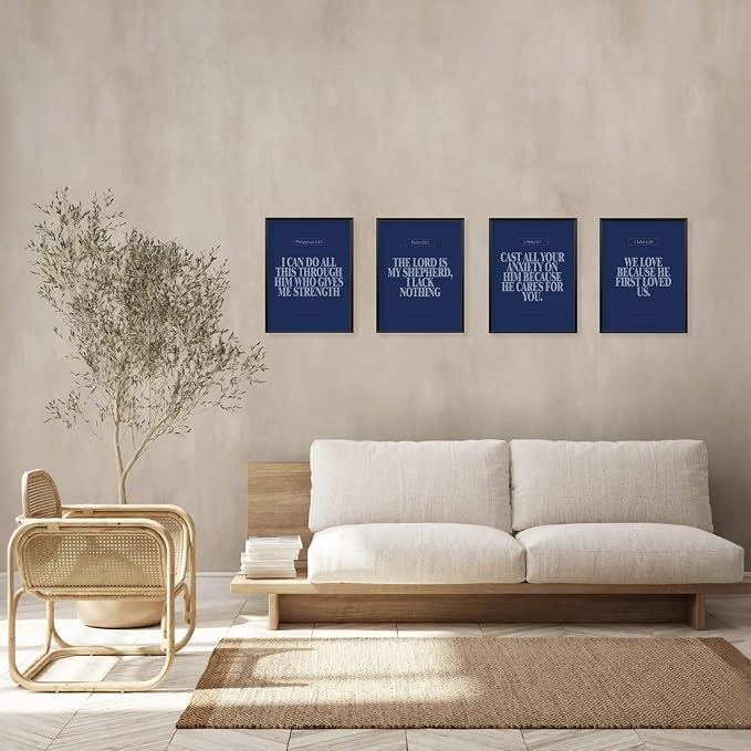 Locomiss Navy Blue Christian Wall Art Decor, Modern Bible Verse Prints - Image 4