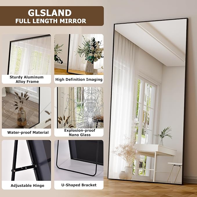 GLSLAND 76"x34" Full Length Mirror Oversize Rectangle Full Body Mirror Aluminum - Image 3