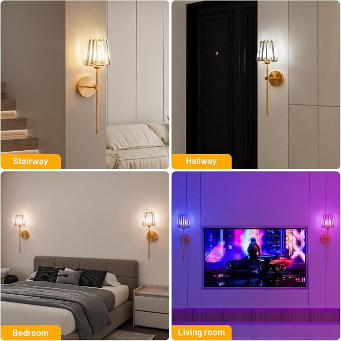 Crystal Battery Operated Wall Sconces Set of 2, 12 RGB and 3CCT Dimmable Wall - Image 8