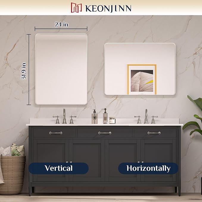 Keonjinn Brushed Nickel Mirror 24 x 32 Inch Silver Bathroom Mirror - Image 8