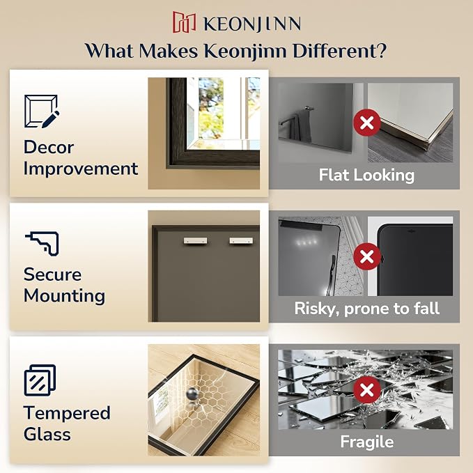Keonjinn 24" x 30" Black Bathroom Vanity Mirror, HD Tempered Glass, Shatterproof - Image 5