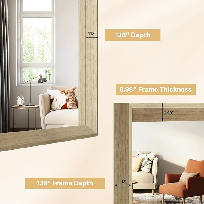 Oak Wood Effect Framed Wall Mirror, 30x48 Rectangle Mirror, Anti-desilvering - Image 4