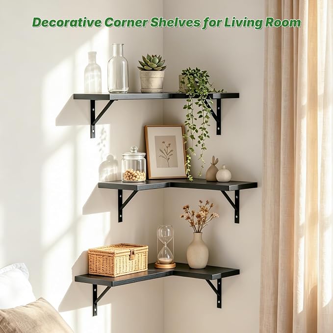 NATURE'S SOURCE Corner Floating Shelves, Corner Shelf Wall Mounted, Shelves - Image 5