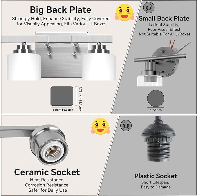 Brushed Nickel 4-Light Bathroom Light Fixtures, Classic Wall Light Fixture - Image 7