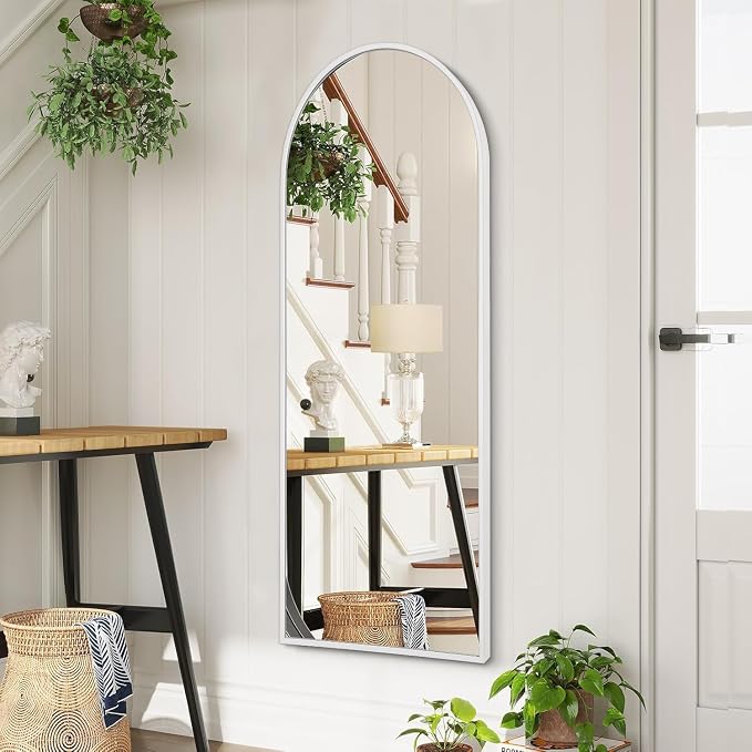 White 48"x16" Arched Full Length Mirror, Large Bathroom Wall Mirror Metal - Image 4
