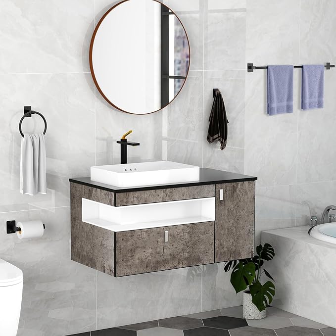 KLJKPA 4 Pieces Bathroom Hardware Set, 32 inch Towel Bar, Matte Black Bathroom - Image 6