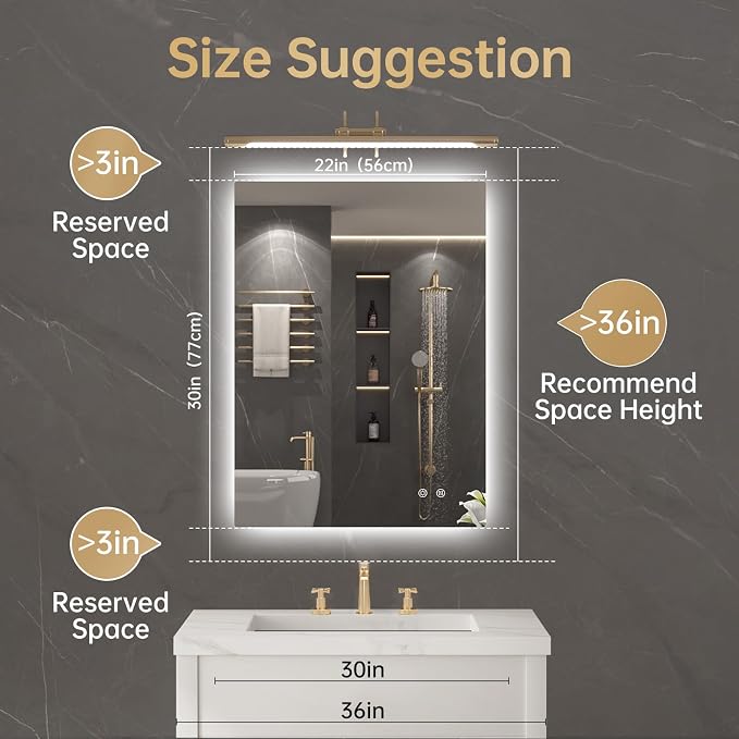 LOVESPEJO 22"x30" Backlit Mirror Bathroom, Lighted Bathroom Mirror - Image 9
