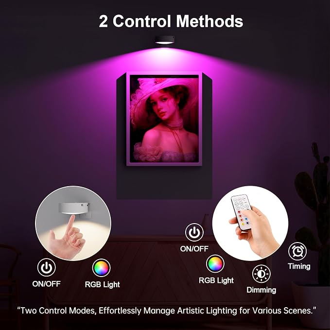 3 Pack Picture Lights for Wall, 13 RGB Color Rechargeable Battery Operated wall - Image 6