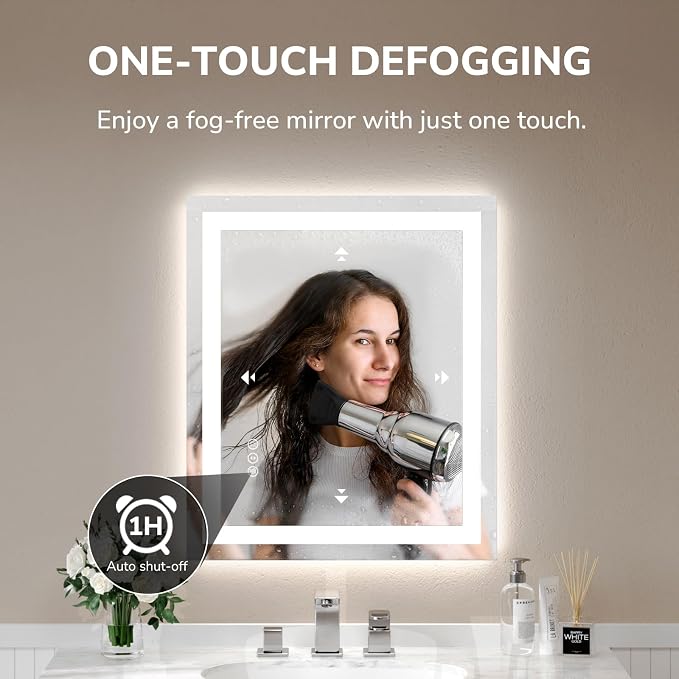 USHOWER LED Bathroom Mirror 24x32 Inch Tempered Glass - Image 2