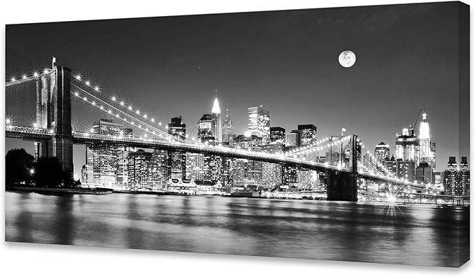 Baisuart-Q30375 Brooklyn Bridge Night View 1 Panels Landscape Artwork Canvas by Baisuart