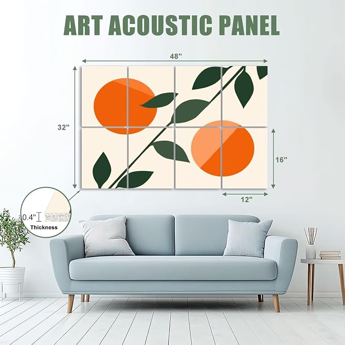 8 Pack Art Acoustic Panels Sound Absorbing Boho Botanical Leaf Orange Green - Image 2