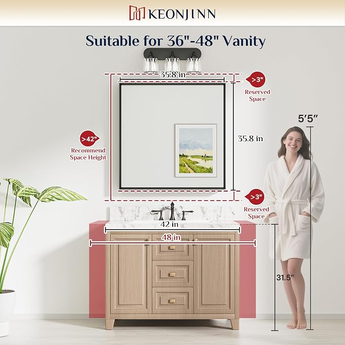 Keonjinn 36 x 36 Inch Brushed Nickel Bathroom Mirrors - Image 7