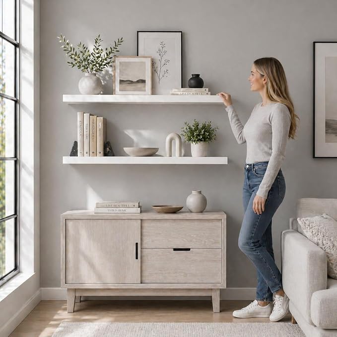 60 inch White Floating Shelves for Wall 8 -inch deep Set of 2, Heavy Duty Solid - Image 6