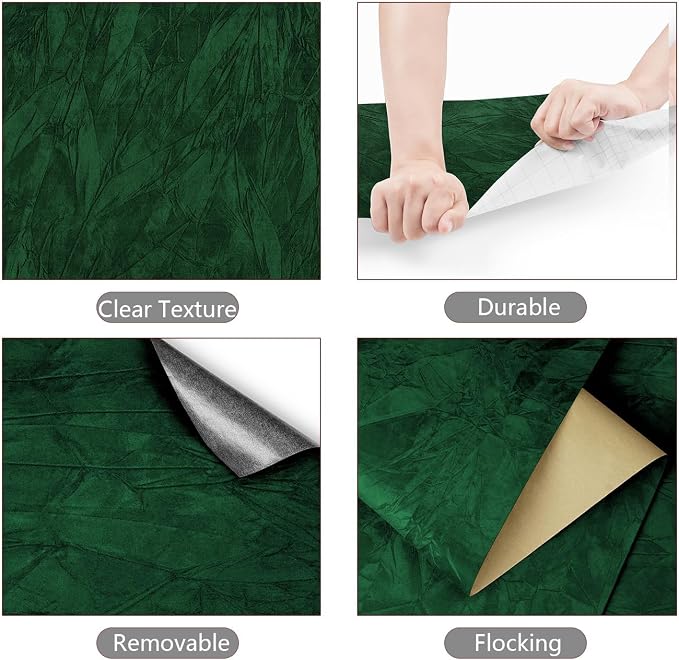 YENHOME Emerald Green Peel and Stick Wallpaper 17.7"X118" Green Wallpaper Stick - Image 4