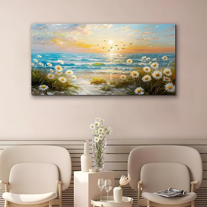 SERIMINO Large Canvas Wall Art Prints, Ocean Sunset Landscape Canvas Prints - Image 2