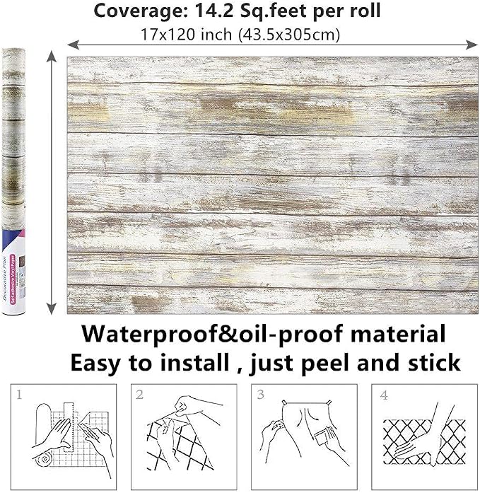 Arthome Distressed Wood Contact Paper 17''x120'' Self-Adhesive Removable Wood - Image 7