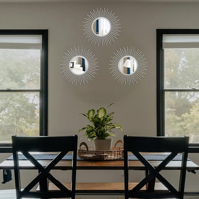 3 Set Sunburst Mirrors for Wall Decorative Metal Mirrors Small Mirror Sets - Image 4