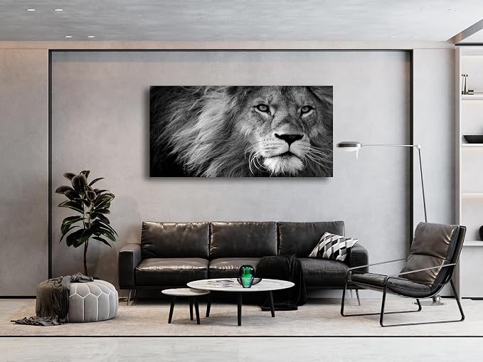 Baisuart Modern Giclee Canvas Prints Stretched Artwork Black and White Lion - Image 4