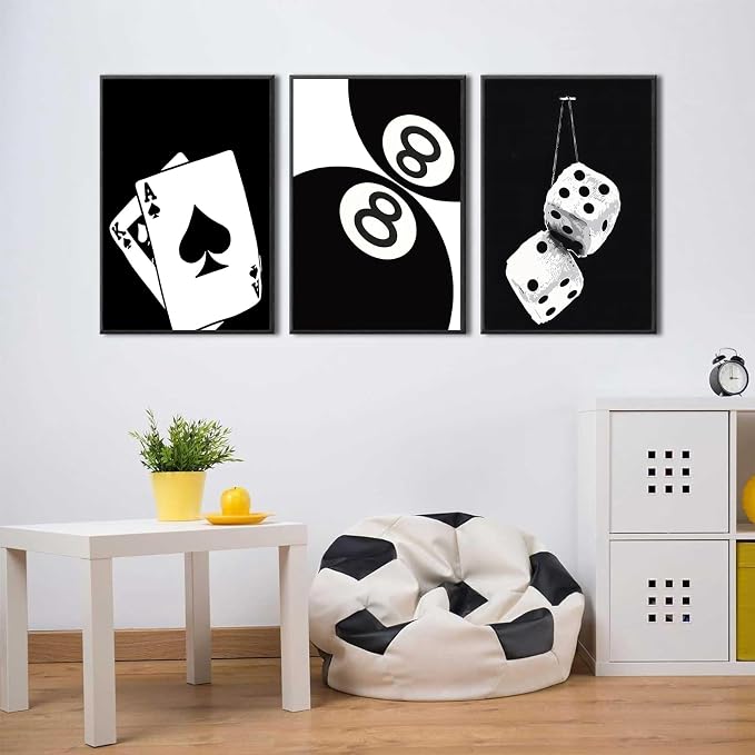 3Pcs Black and White Poker Dice Canvas Wall Art Lucky You Poster Prints Trendy - Image 6