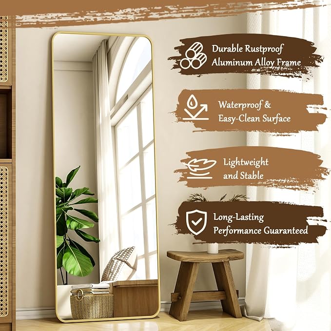 XRAMFY 56"x21" Floor Full Length Mirror Standing Full Body Rounded Corner - Image 6
