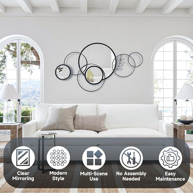 Wall Mirror Decorative, Print Round Decorative Mirrors, Large Decor Metal Wall - Image 6