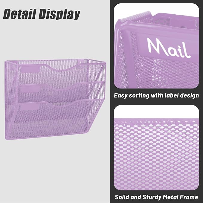 EASEPRES 3 Pocket Mesh Hanging Wall File Organizer, Wall Mounted Mail Paper - Image 5