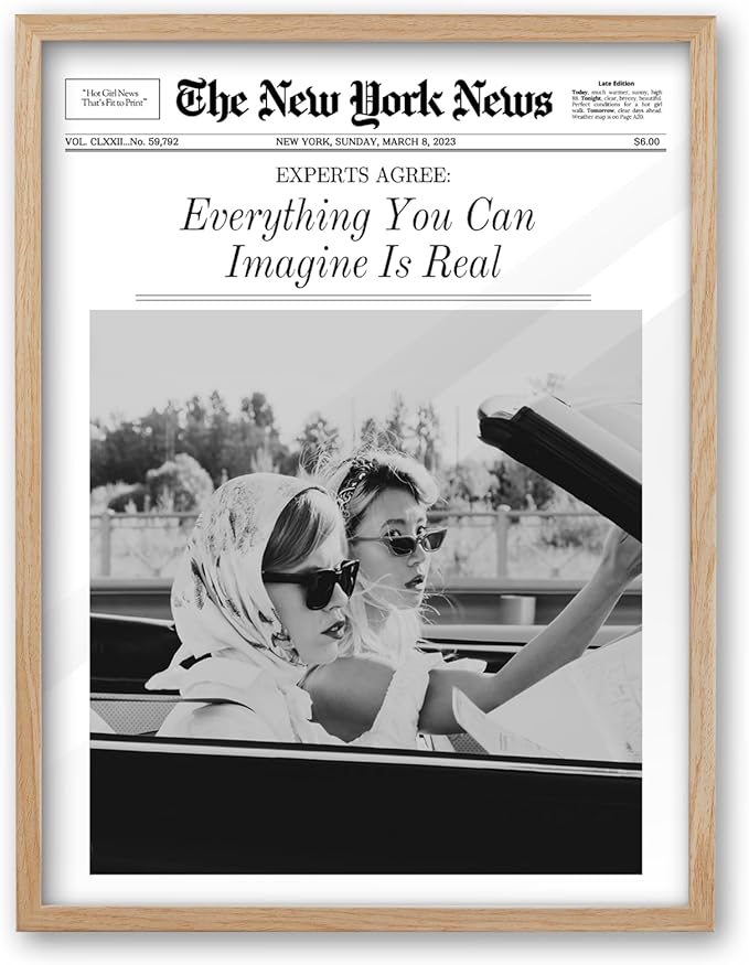 iHery Everything You Can Imagine Is Real Framed Trendy NewsPaper Wall Art by iHery