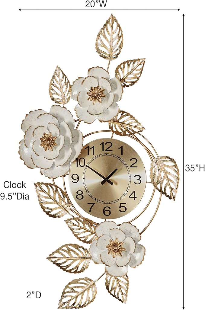Touch of Class Aurora Ivory and Gold Floral Wall Art Clock - Image 3