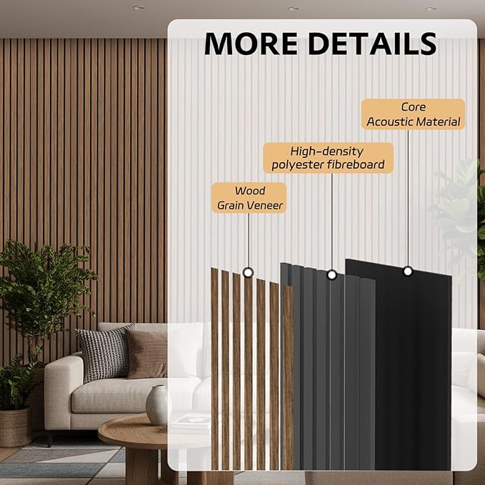 4 Pack Wood Panels for Wall, 106.3" × 11" Wood Slat Acoustic Panels for Wall - Image 4