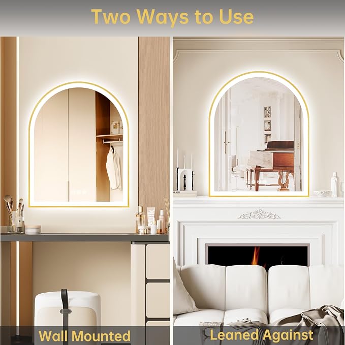 Arched LED Mirror for Bathroom 24"x30", Brushed Gold Lighted Bathroom Mirror - Image 7