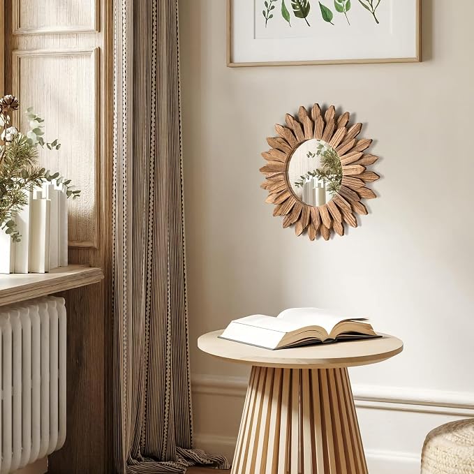 Honiway Boho Wall Decor Mirror 2 Pack Rustic Wood Mirror 12 inch Boho Mirror - Image 4