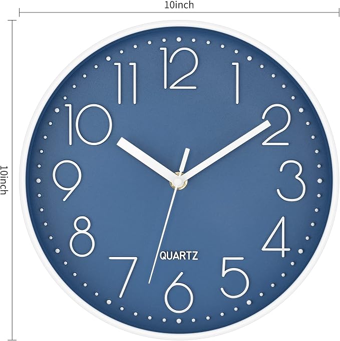 Foxtop 10 Inch Wall Clock Silent Non-Ticking Battery Operated Quartz Round - Image 2