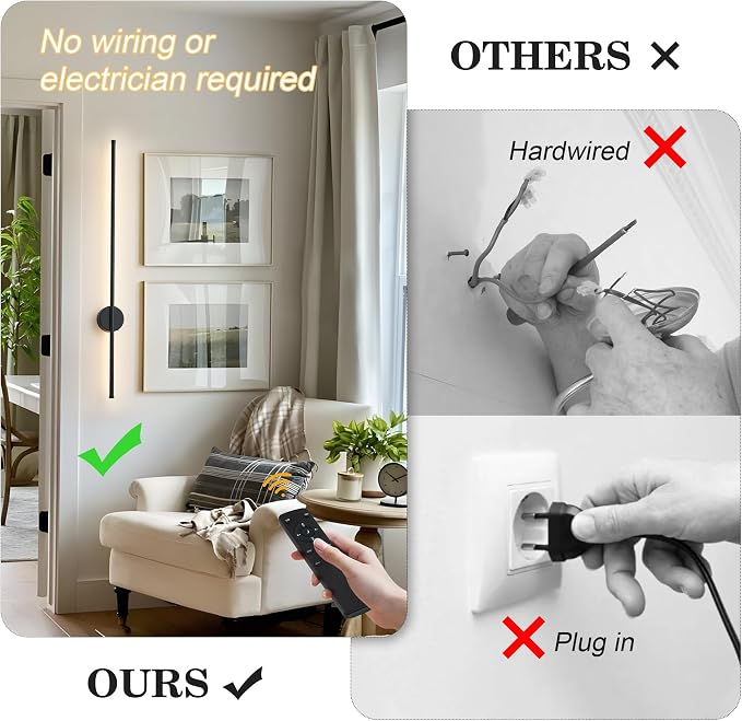 Battery Operated Modern Wall Sconces, Dimmable Wireless Wall Light Set of Two - Image 2