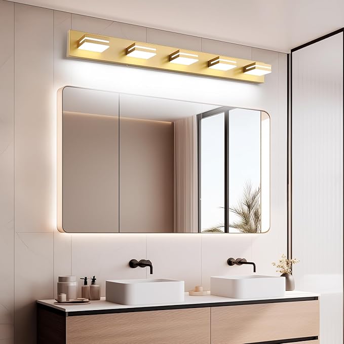 SineRise LED Modern Bathroom Vanity Light Fixtures, Matte Gold Modern Acrylic - Image 6