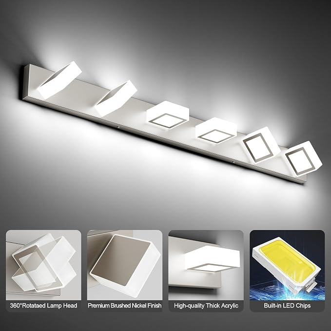 Ralbay Brushed Nickel Bathroom Vanity Lights 48inch Metal Acrylic LED Modern - Image 4