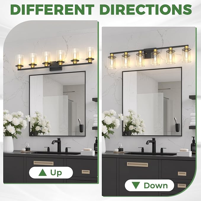 DORESshop Bathroom Light Fixtures, 6-Light Gold and Black Bathroom Lighting - Image 7