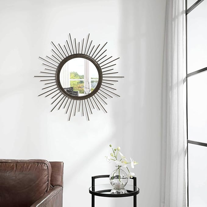 Sunburst Spoked Large Wall Mirror Boho Home Circle Art Mirror Modern Metal - Image 4