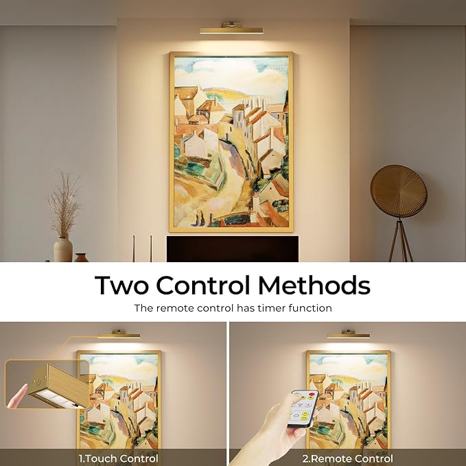 Afyuol Picture Lights for Wall, Brass Battery Operated Picture Light 16in Art - Image 7