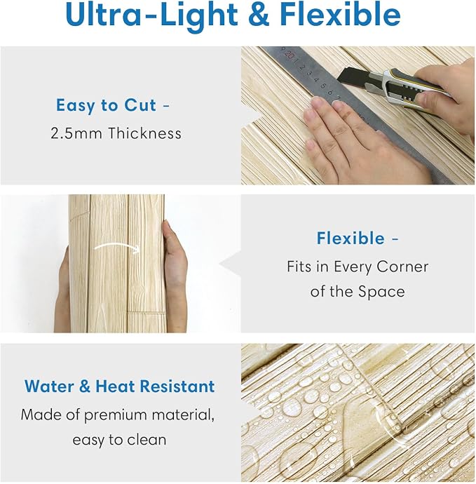 COMSTICKC Peel and Stick Faux Wood Wall Sticker Wall Panels, Ultra-Light Thin - Image 5
