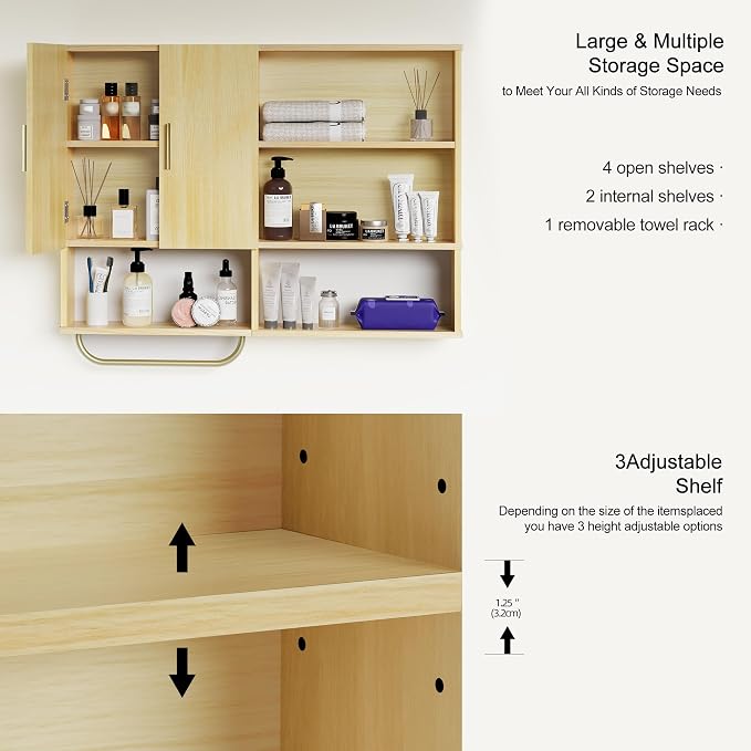 Bathroom Wall Cabinet Wood Large Wall Mounted Medicine Cabinet - Image 3