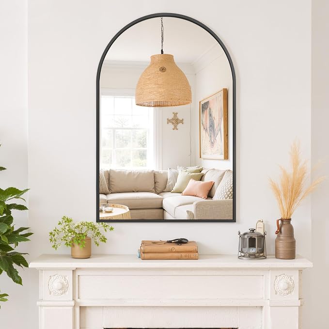 Arched Wall Mirror 36x24 Inch Black Bathroom Vanity Mirror - Image 7