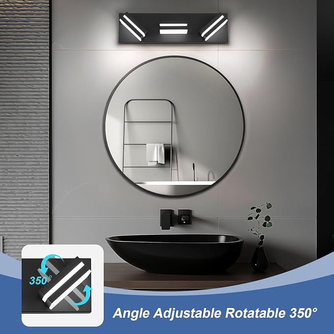 Modern LED Small Bathroom Lights Fixtures 3-Light, Metal Black Acrylic Wall - Image 2