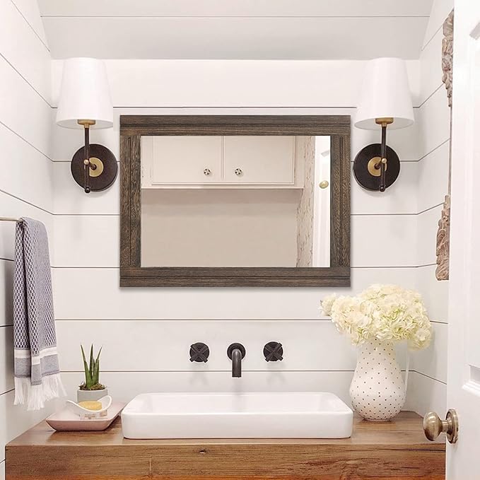 AAZZKANG Rustic Wood Mirror Rectangle Decorative Wall Hanging Mirrors - Image 6