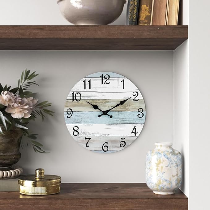 CHYLIN Wall Clock, Silent Non Ticking Battery Operated, Rustic Coastal Country - Image 8