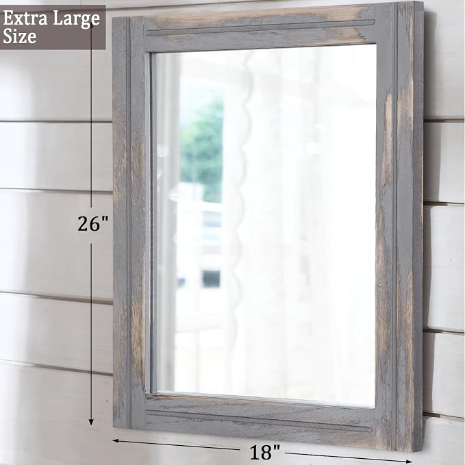 AAZZKANG Wood Framed Mirror Rectangular Rustic Wall Mirrors Decorative Large - Image 2