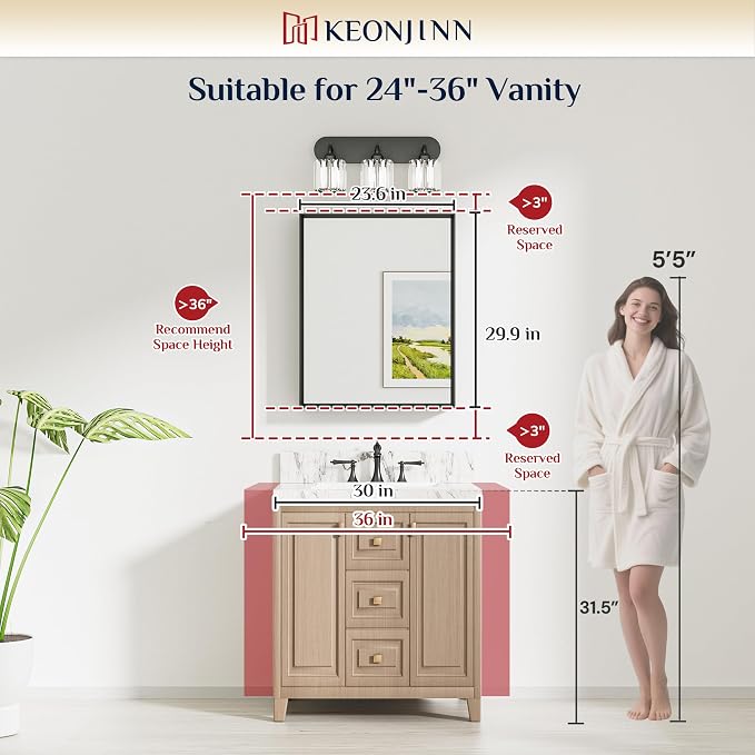 Keonjinn 24 x 30 Inch Brushed Nickel Bathroom Mirrors - Image 7
