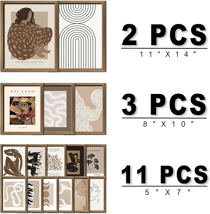 ANERZA 16 PCS Framed Boho Eclectic Wall Art Decor, Abstract Wall Collage Kit - Image 2