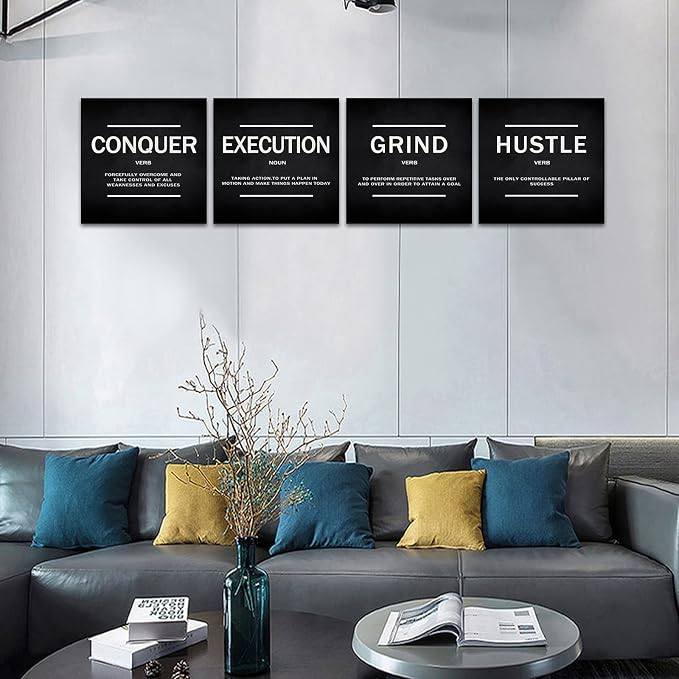 KAWAHONE Grind Hustle Execution Quotes Framed Wall Art, Success Canvas Print - Image 4